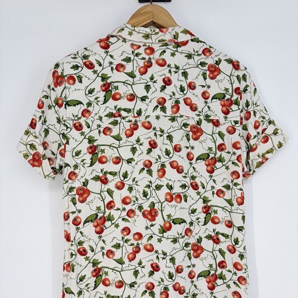 JANE + DELANCEY Tomato Print Midi Shirt Dress S Linen Blend Cottage Garden Natur - Picture 14 of 15